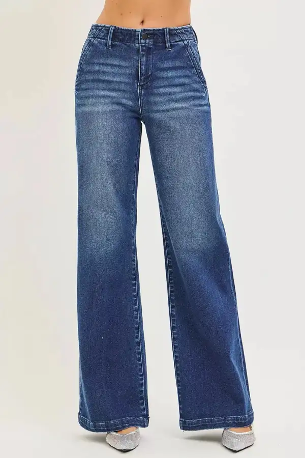 Daytime Denim High Rise Wide Leg Pocketed Jeans