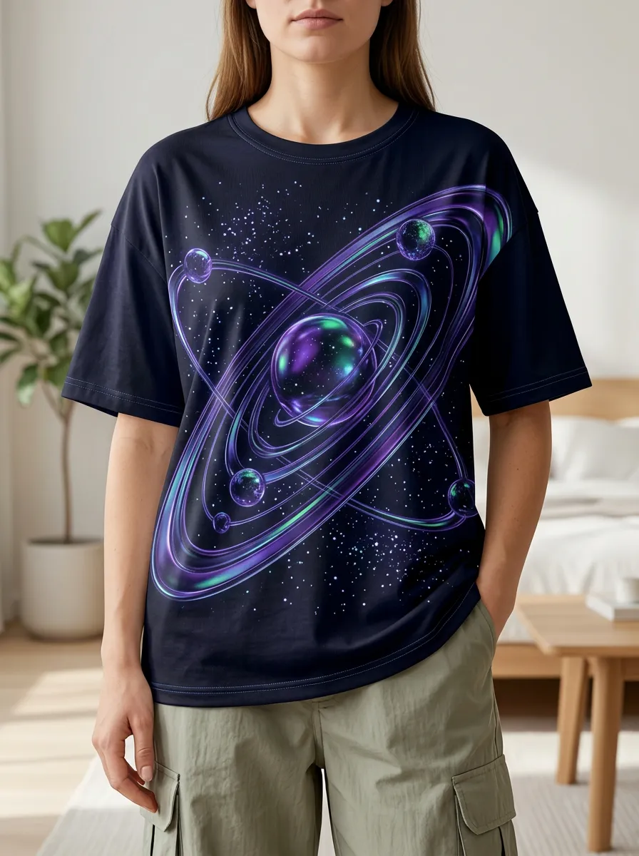 Women's Space Astronomy Cosmic Planet Printed T-shirt