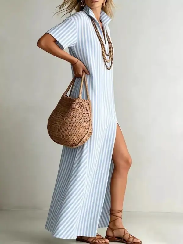 Striped Maxi Dress With Side Slit