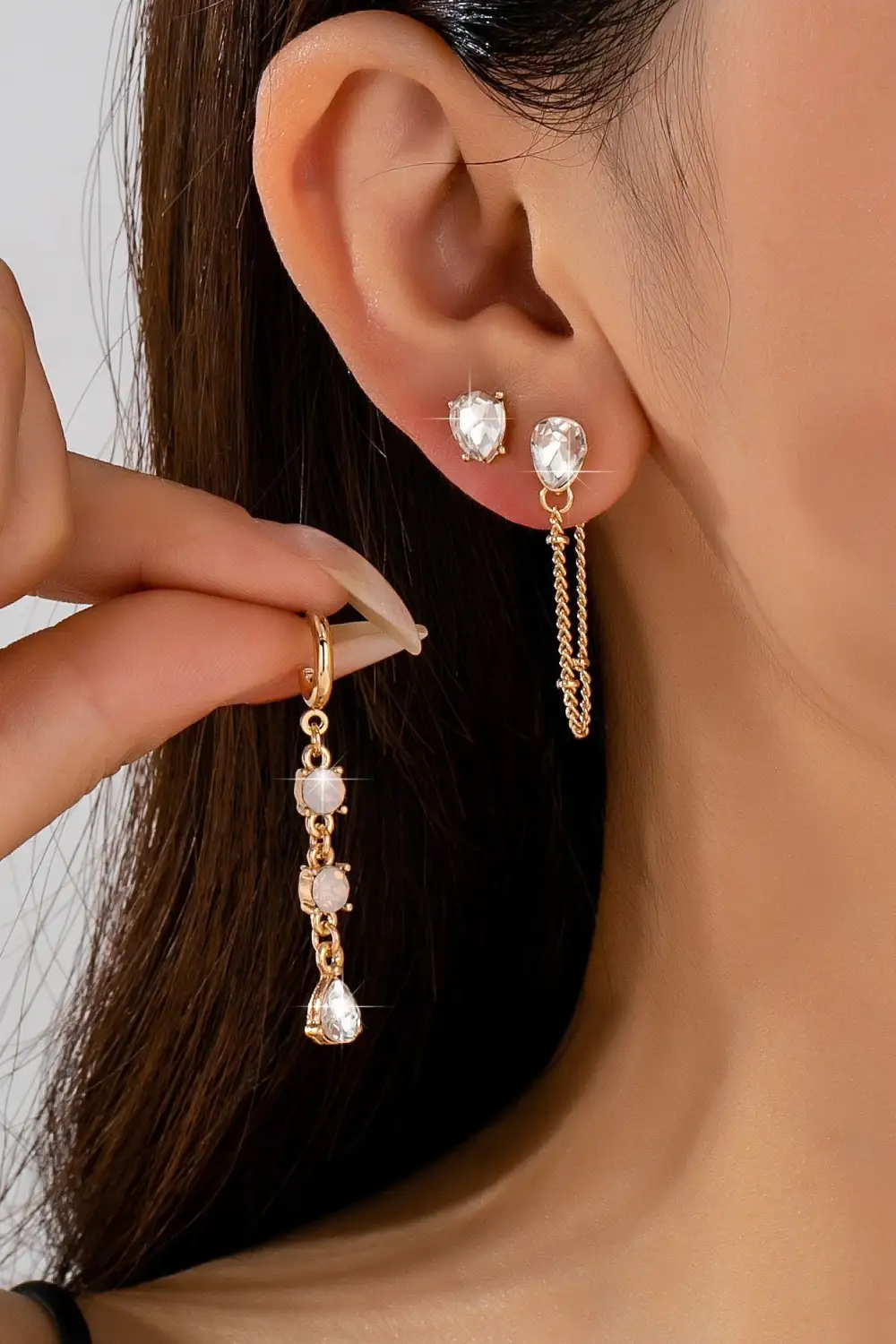 Crystal Stud Linear Opal Drop