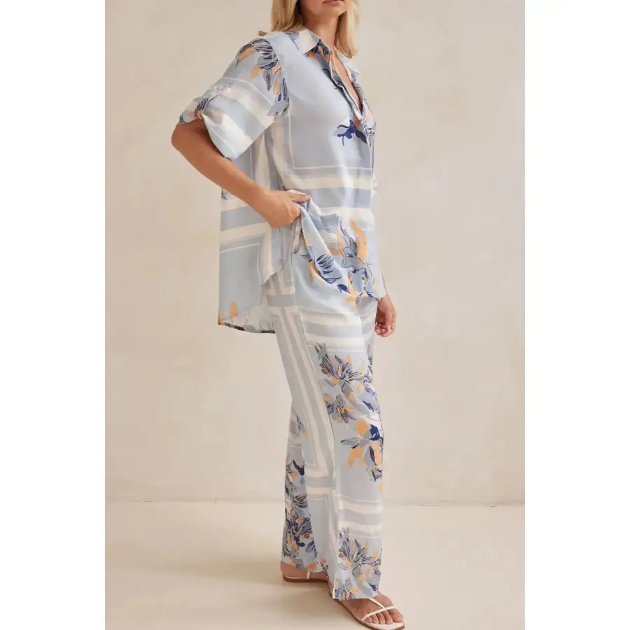 Modern Printed Button Up Shirt and Pants Set