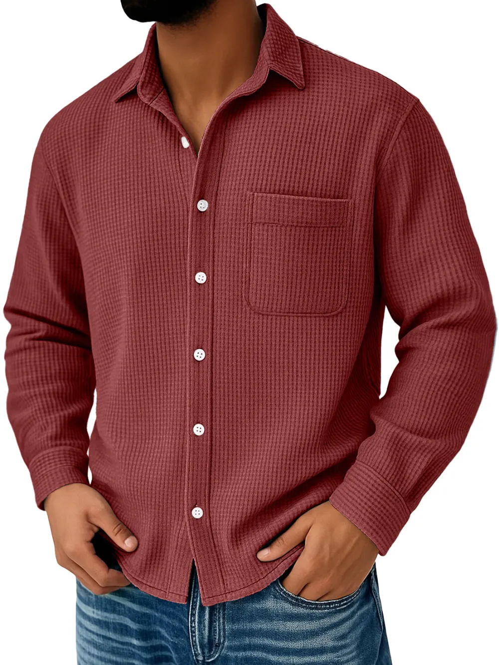 Easy Fit Textured Knit Pocket Shirt