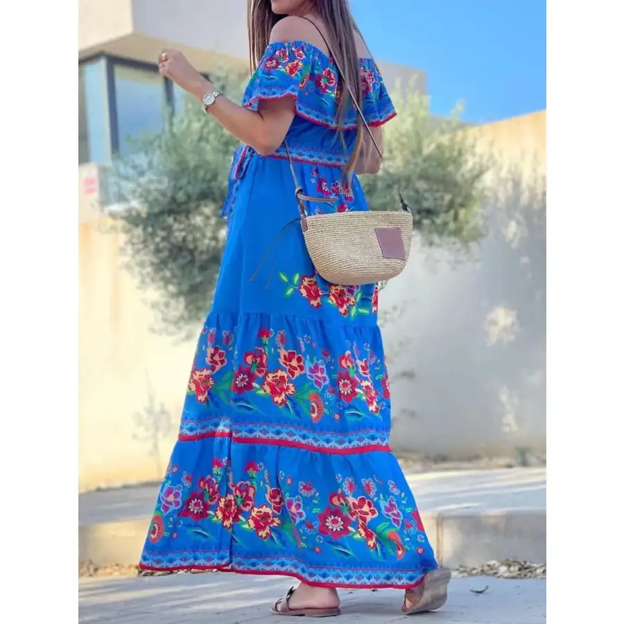 Floral Off Shoulder Ruffle Maxi Dress