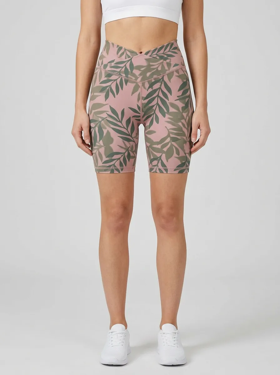 Women's Leaf-Print High-Rise Biker Shorts