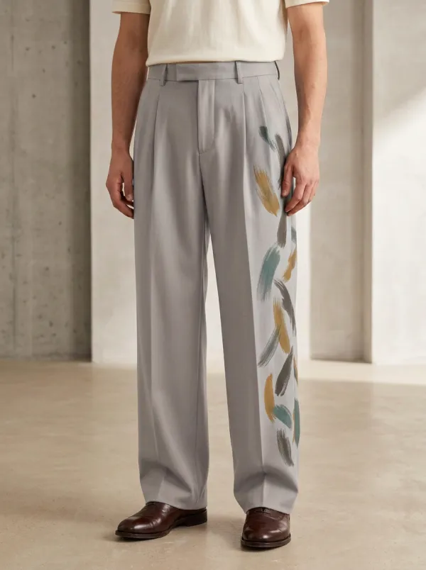 Men's Artistic Abstract Brushstroke Printed Wide Leg Pants