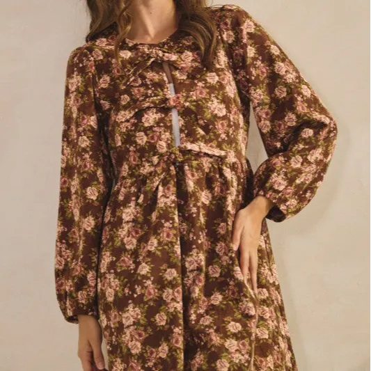 Floral Corduroy Long Sleeve Dress