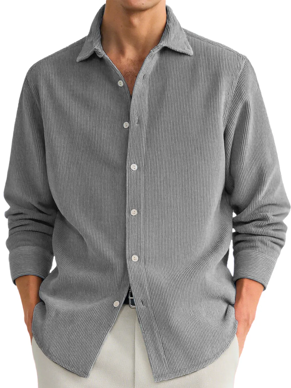 Clean Line Ribbed Knit Camp Collar Shirt