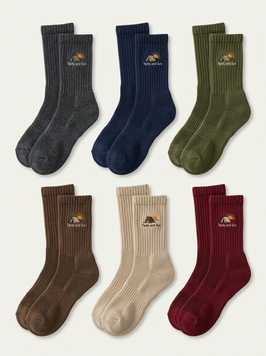 Men's Tent & Sun Embroidered Ribbed Crew Sock Set