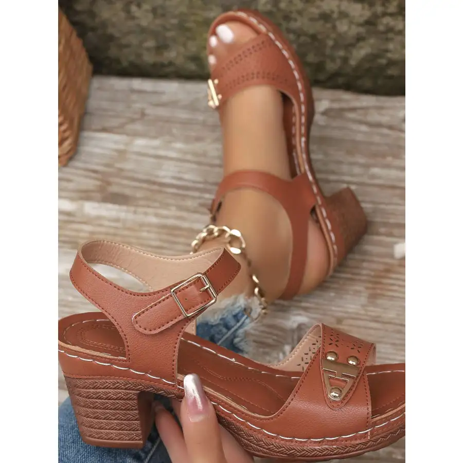 Peep Toe Block Heel Sandals