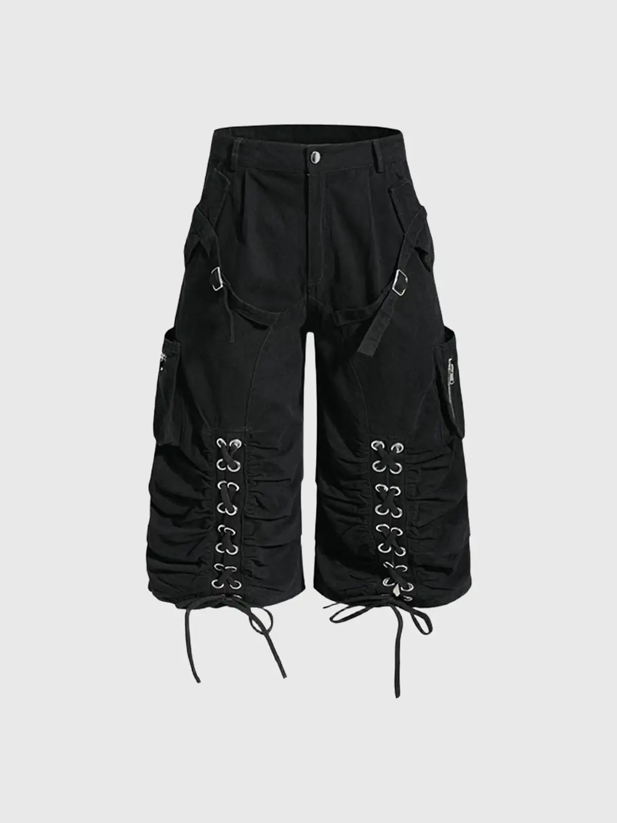 Wide-Leg Lace-Up Shorts