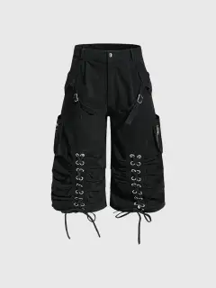 Wide-Leg Lace-Up Shorts