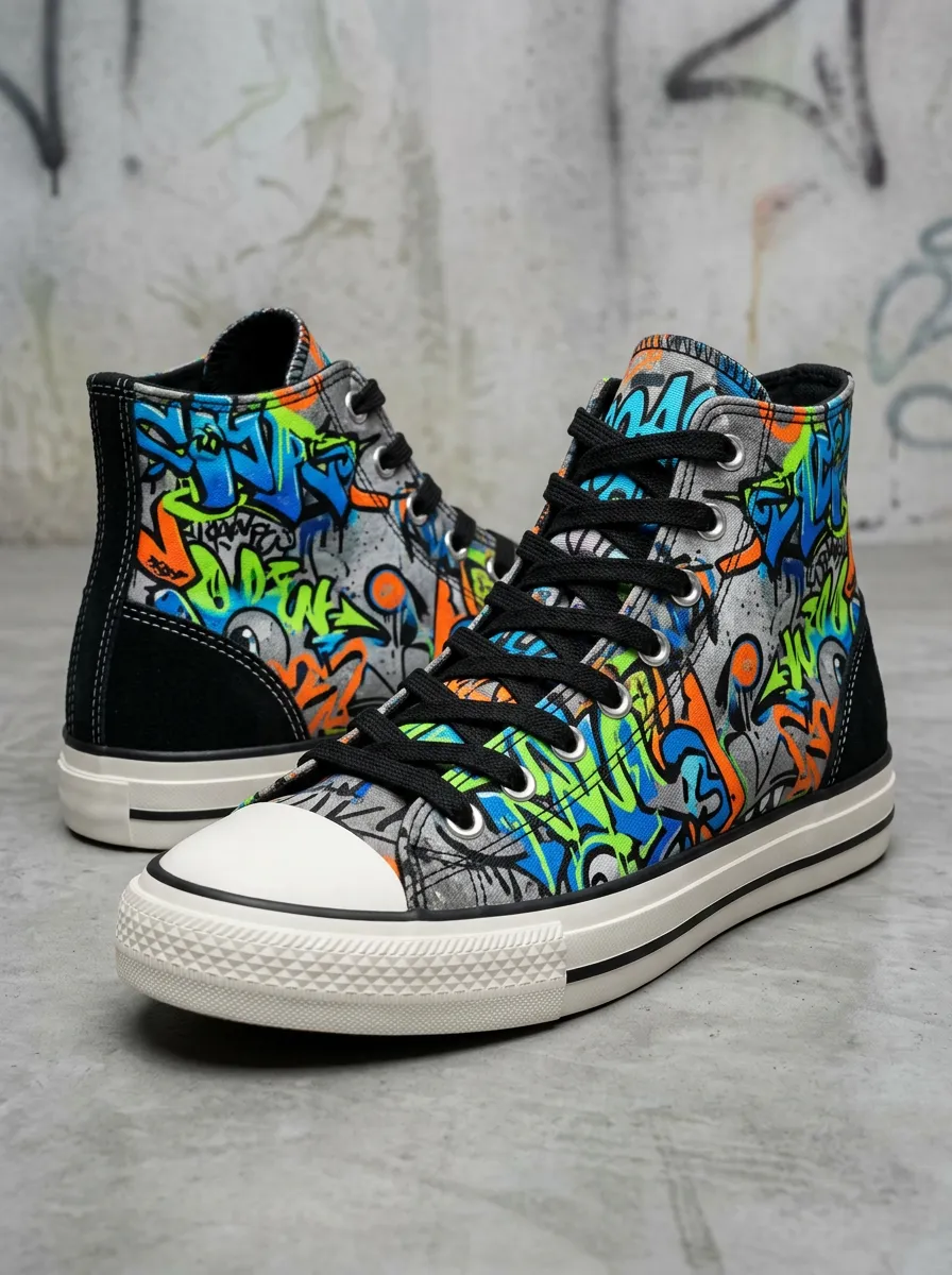 Weekend Street Art Graffiti Colorful Printed Canvas Shoes