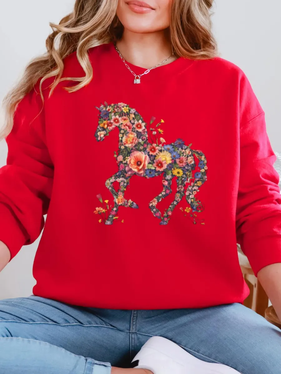 Floral Horse Crewneck Sweatshirt
