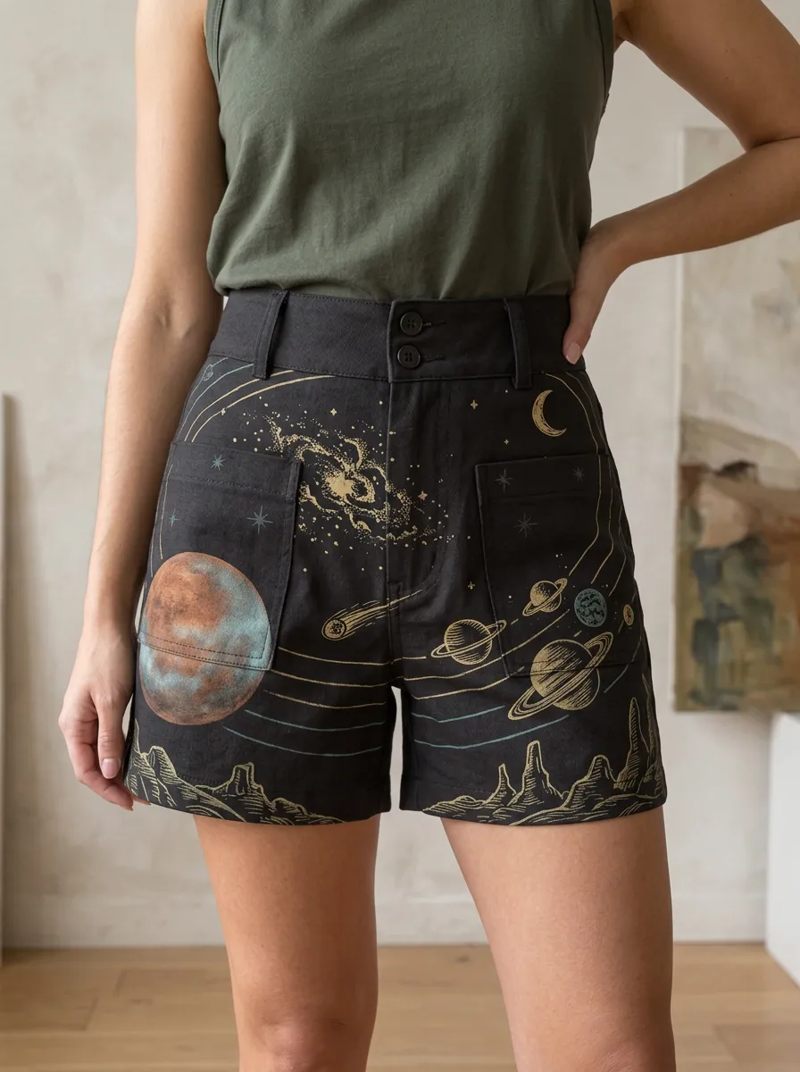 Women's Space Lover Galaxy Planet Printed Shorts
