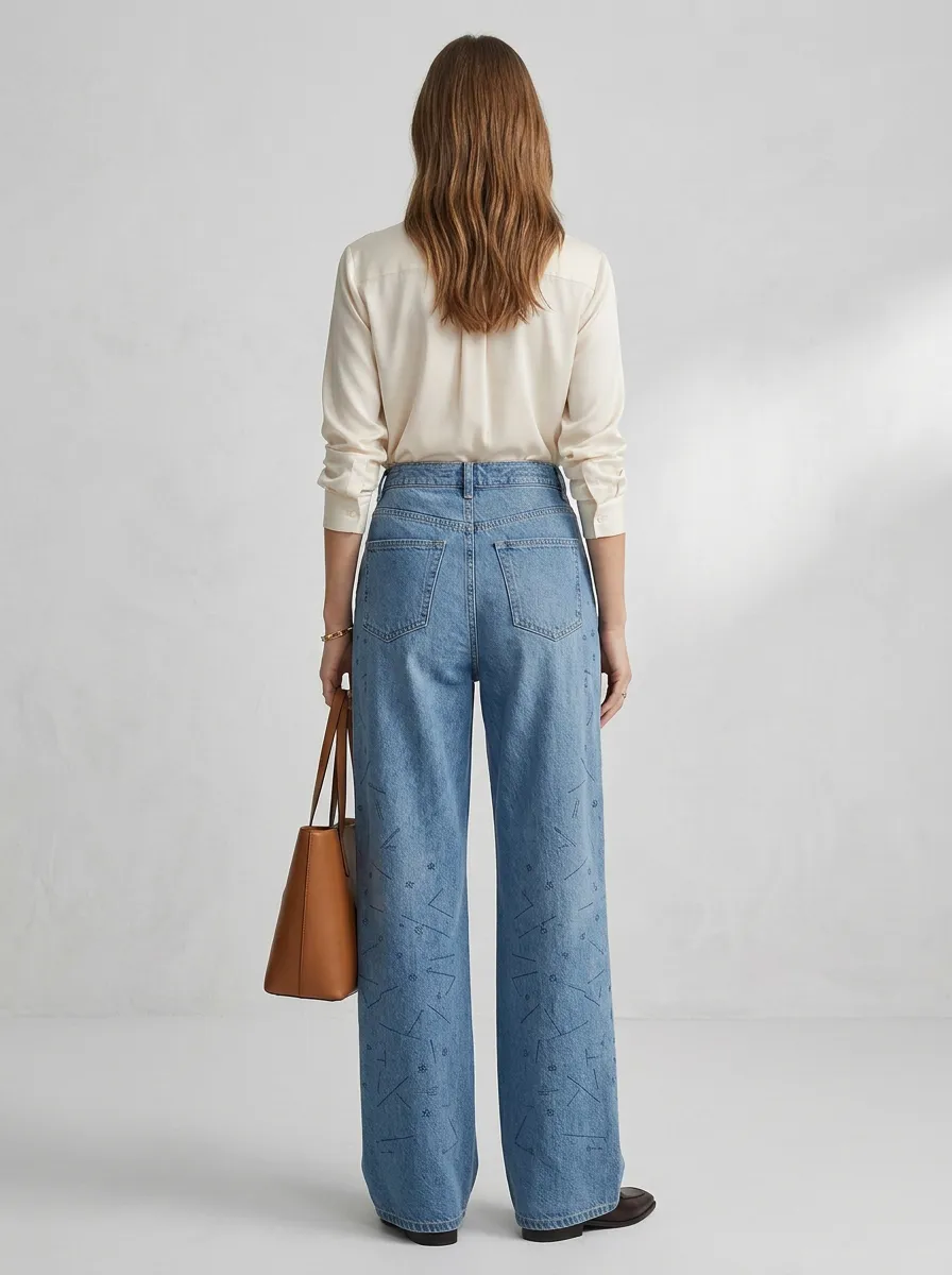 Women's Geometric Wide Leg Jeans