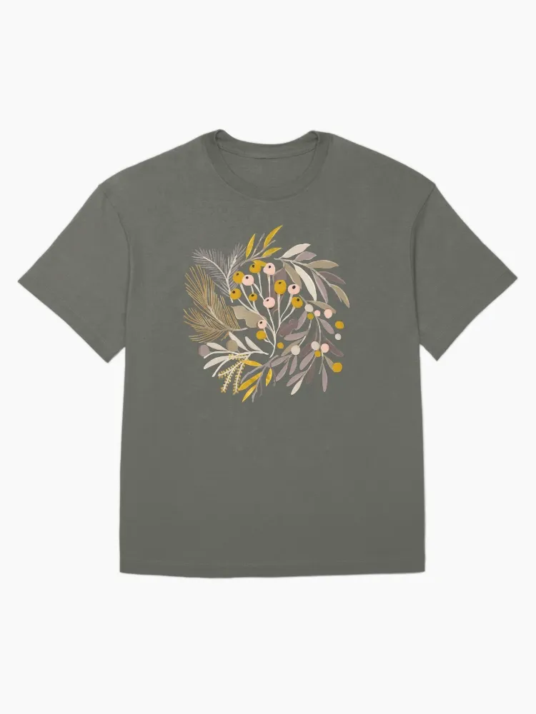 Women's Casual Minimalist Floral Print Crew Neck Short-Sleeve T-Shirt