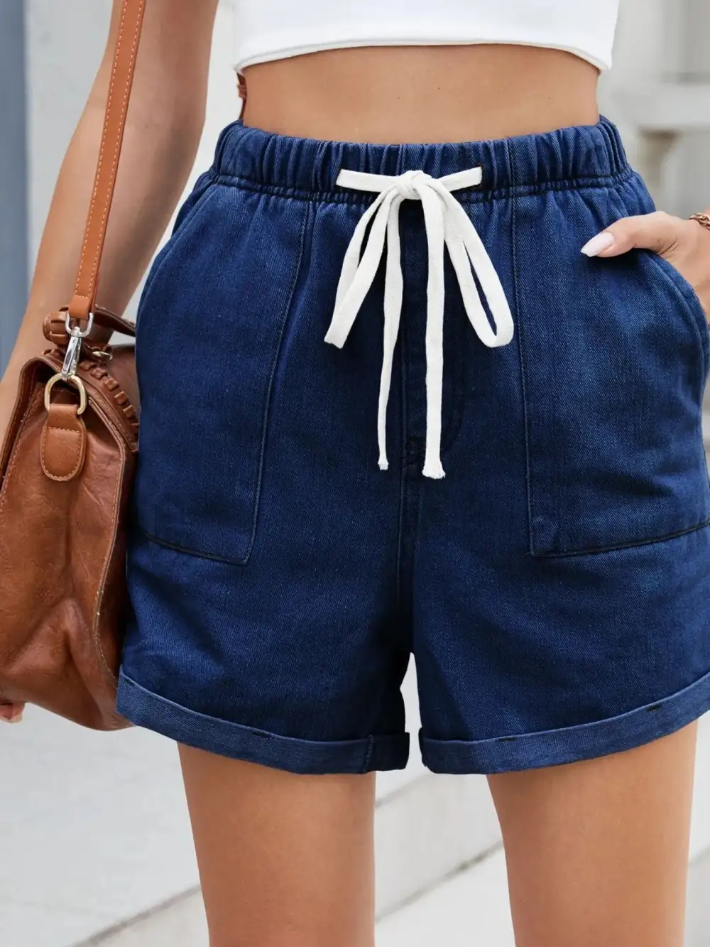 Drawstring Wash Shorts Denim Pants
