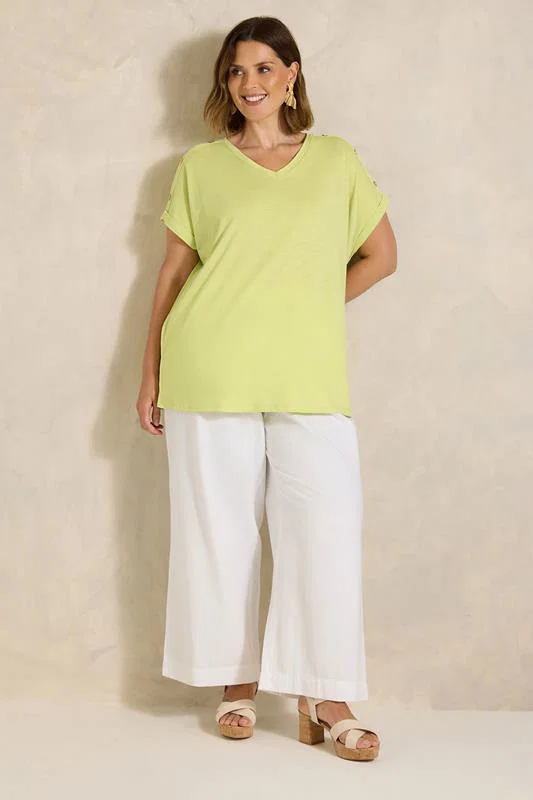Lime Green Button Shoulder T-Shirt detail 1