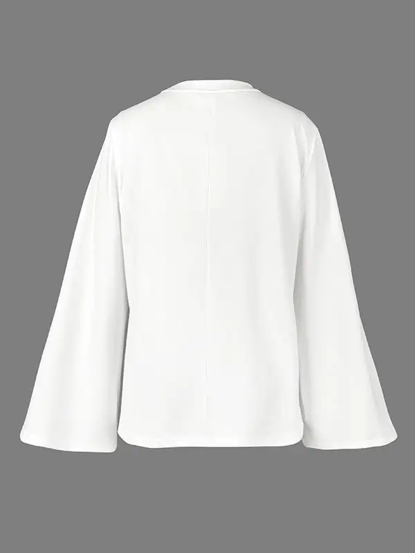 Flared Sleeve Long Sleeve Floral Print Round Neck T-Shirt