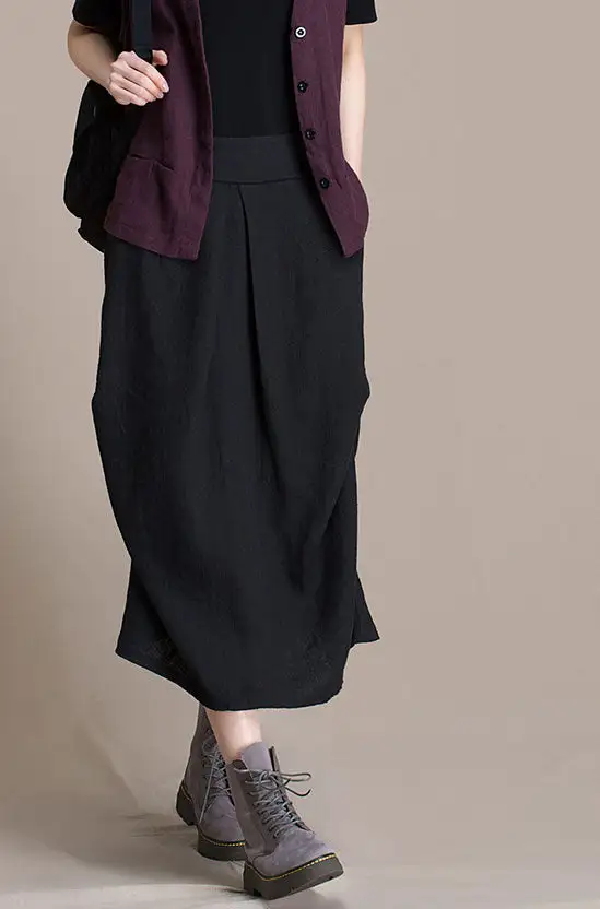 Linen Blend A Line High Waist Maxi Skirt