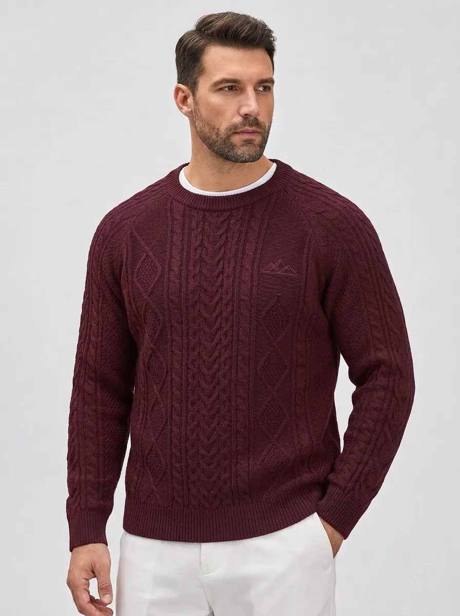 Men's Navy Cable Knit Crewneck Sweater