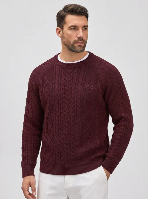Men's Navy Cable Knit Crewneck Sweater