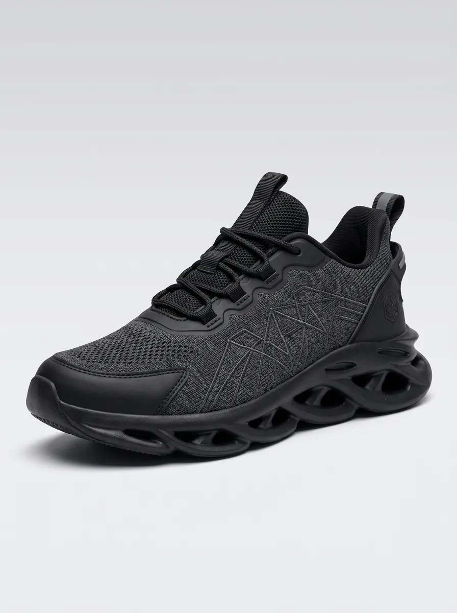 Men's Black Geometric Patterned Performance Sneaker