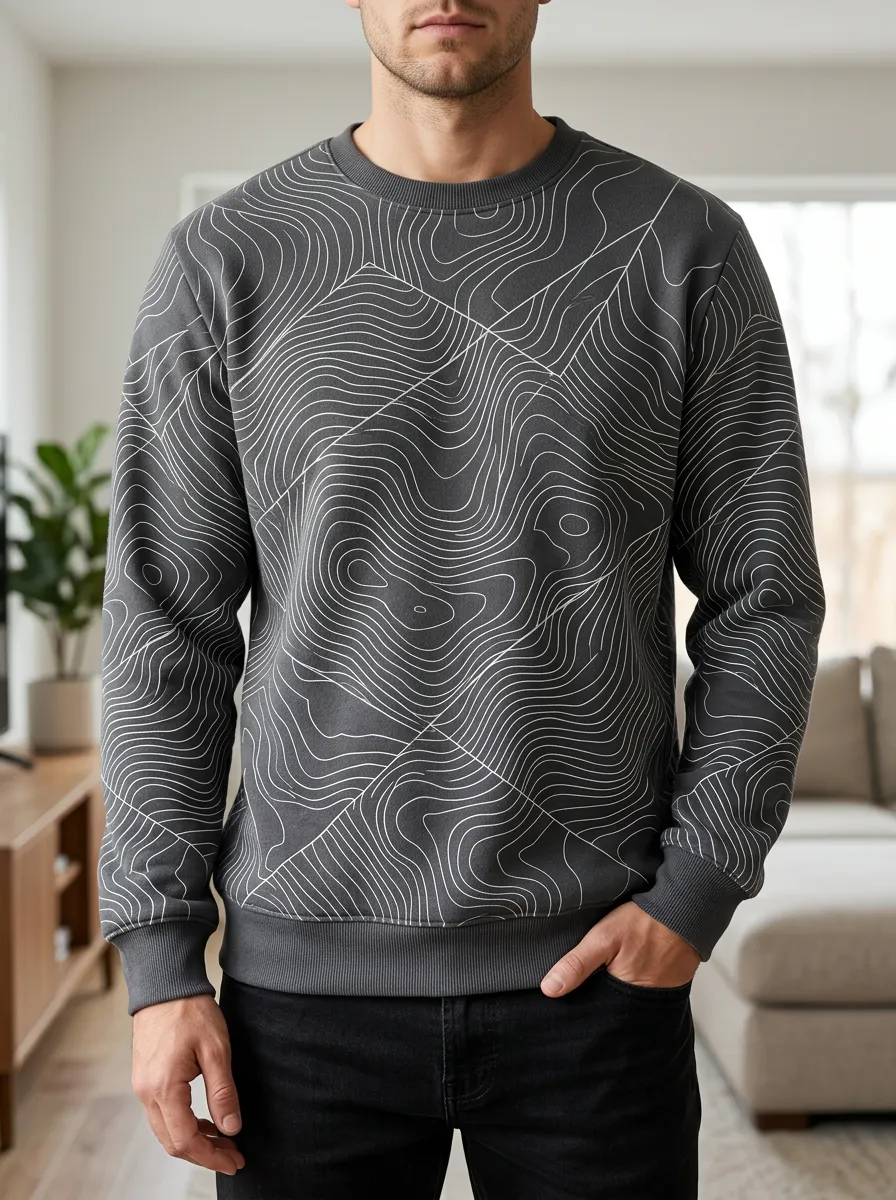Men's Topographic Graphic Fleece Sweatshirt