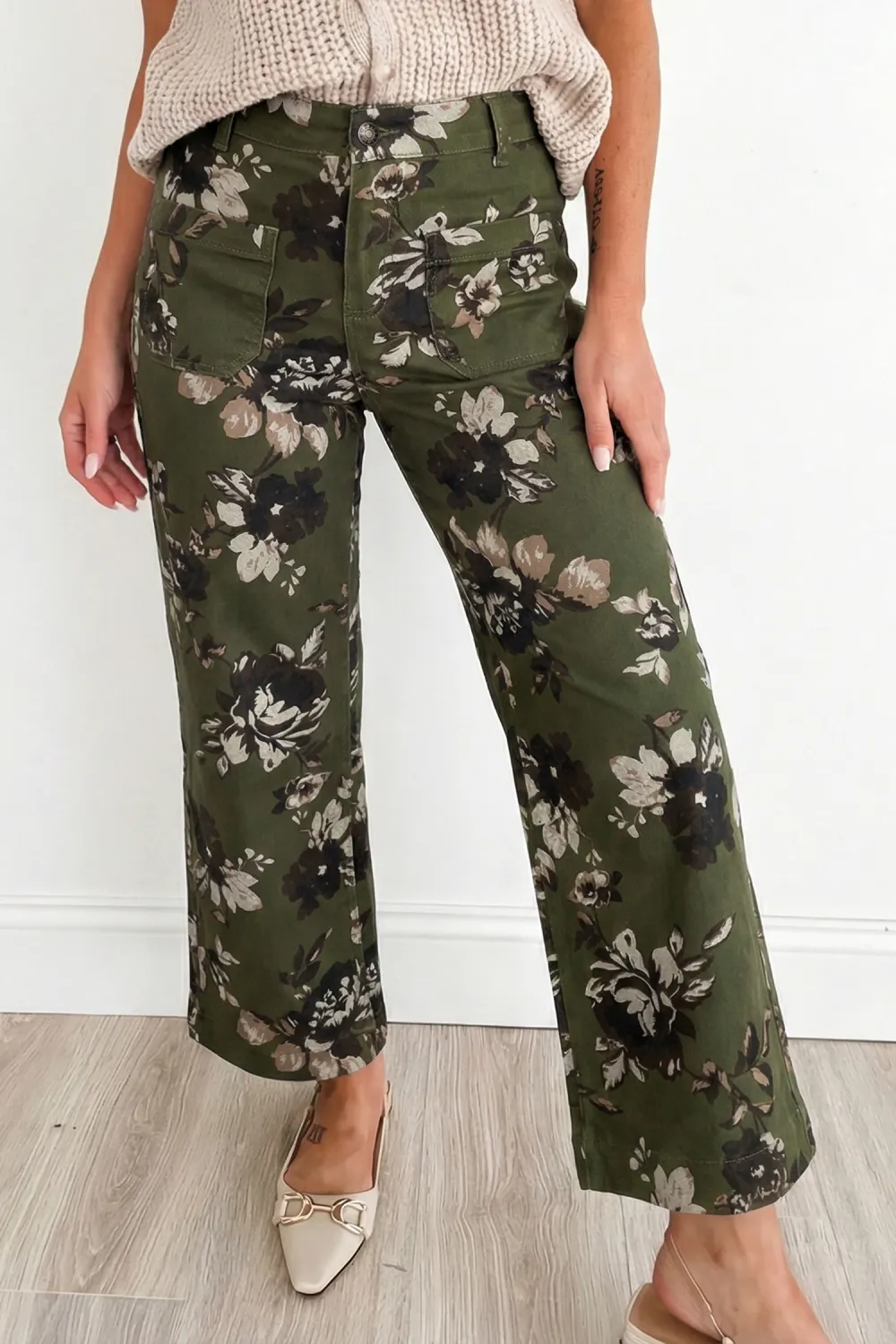 Green Floral Patch Pocket Jeans