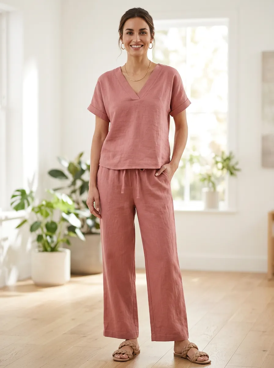 Everyday Short-Sleeve Cuffed-Sleeve Women's V-Neck Shirt