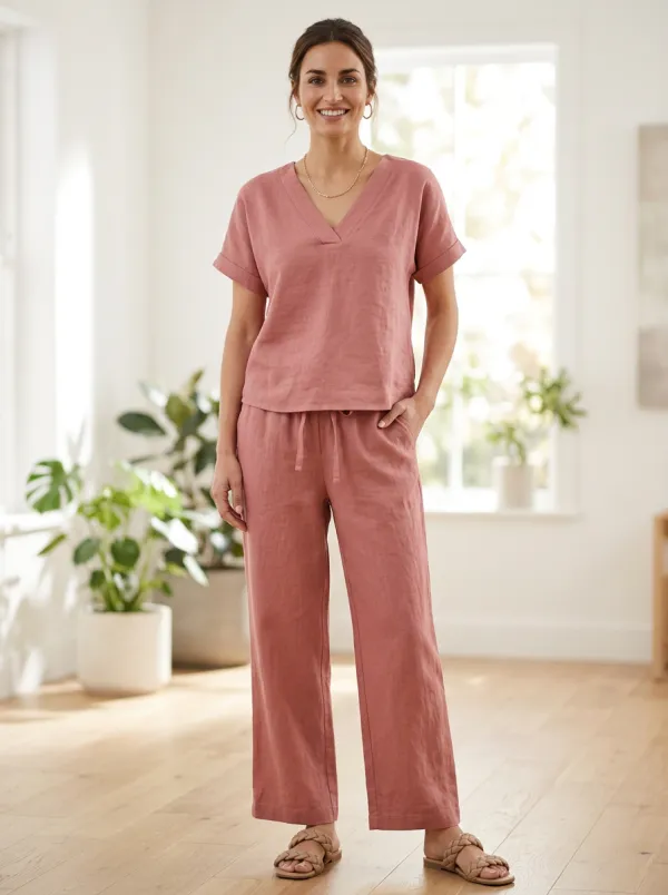 Everyday Short-Sleeve Cuffed-Sleeve Women's V-Neck Shirt