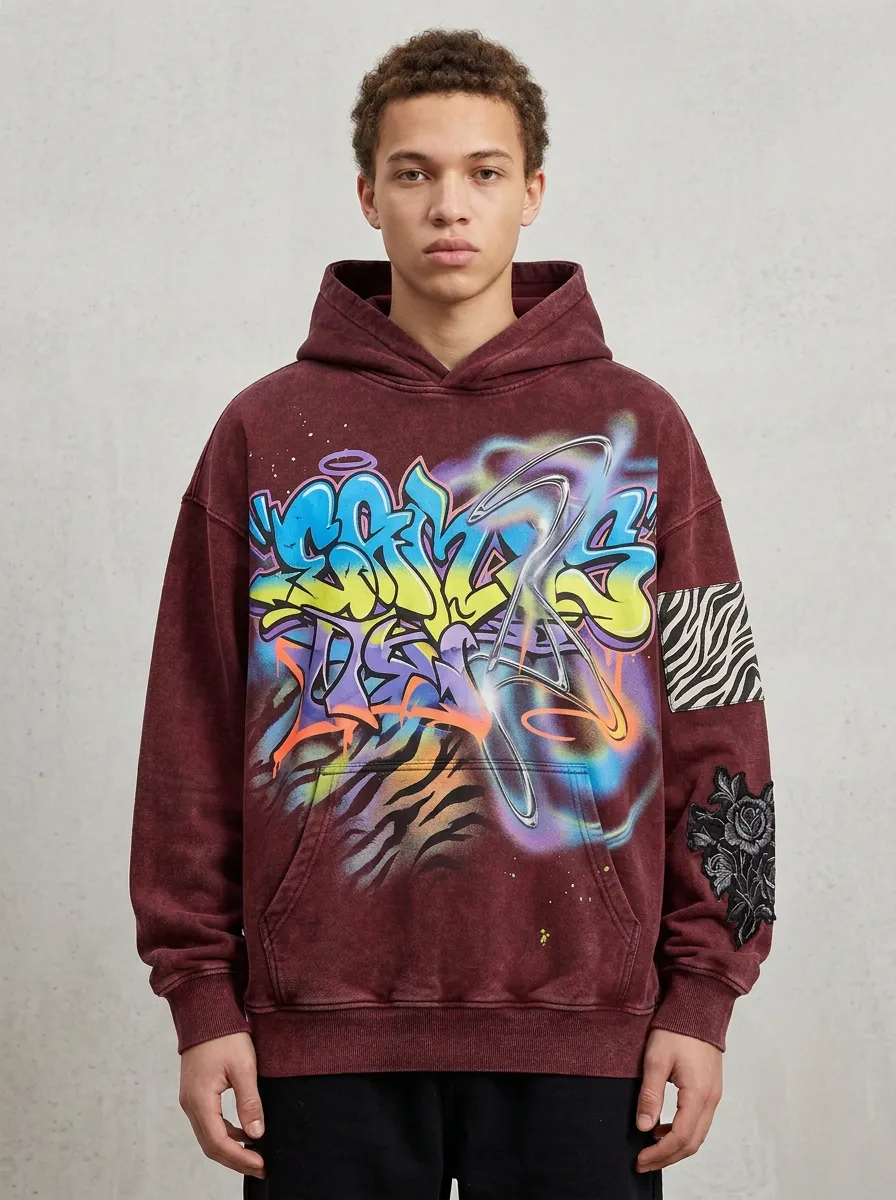Unisex Streetwear Graffiti Zebra Rose Graphic Hoodie