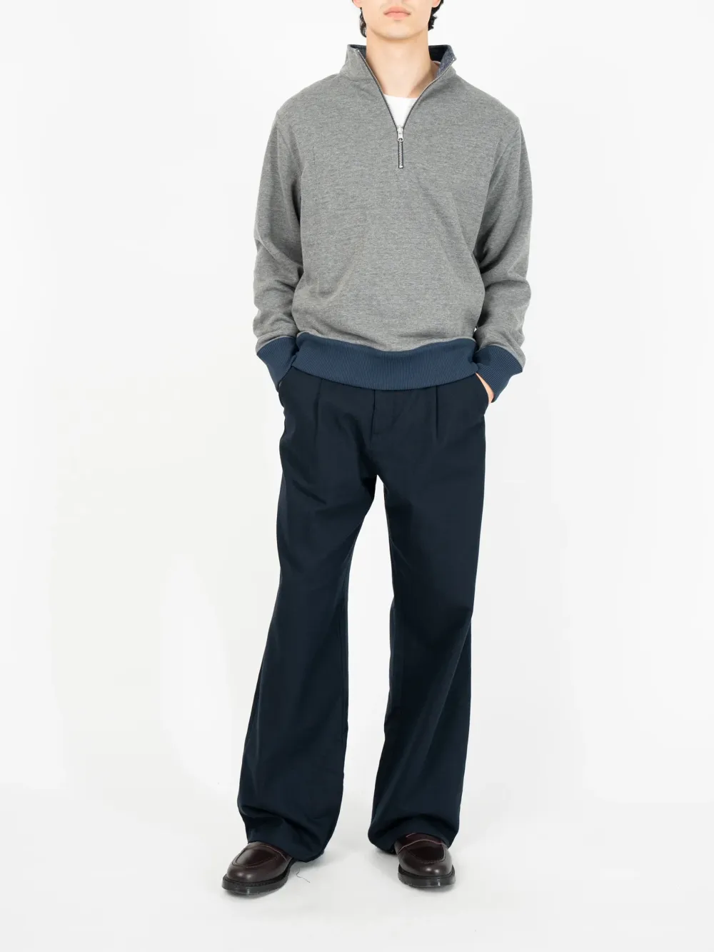 Navy Casual Style Half Zip Sweatshirt