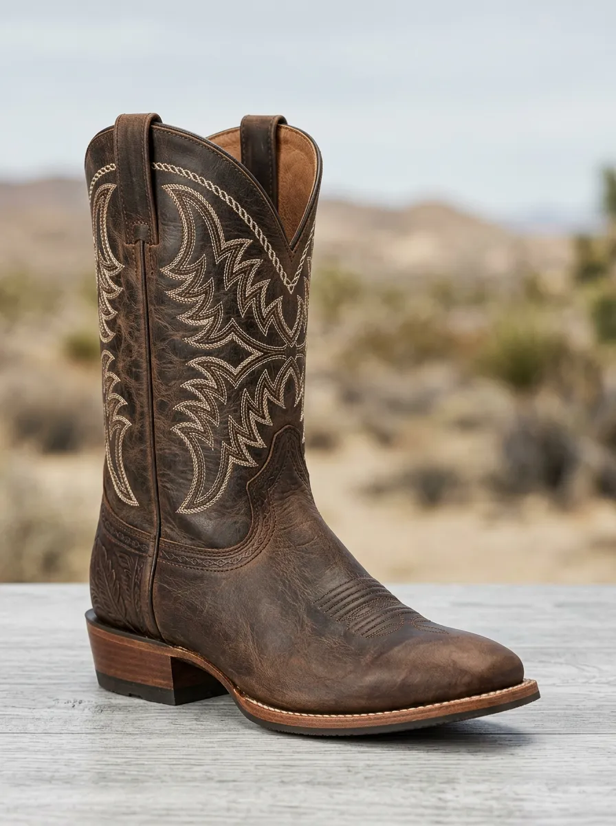 Range Embroidered Distressed Leather-Look Look Men's Western Cowboy Boots