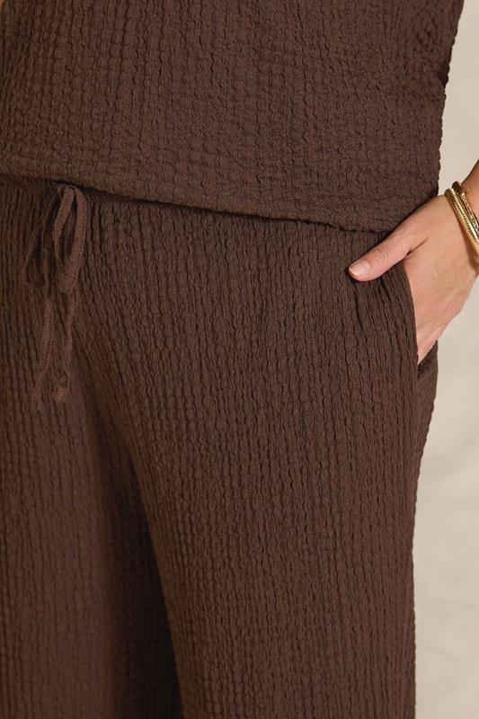 Chocolate Brown Crinkle Wide Leg Trousers detail 3