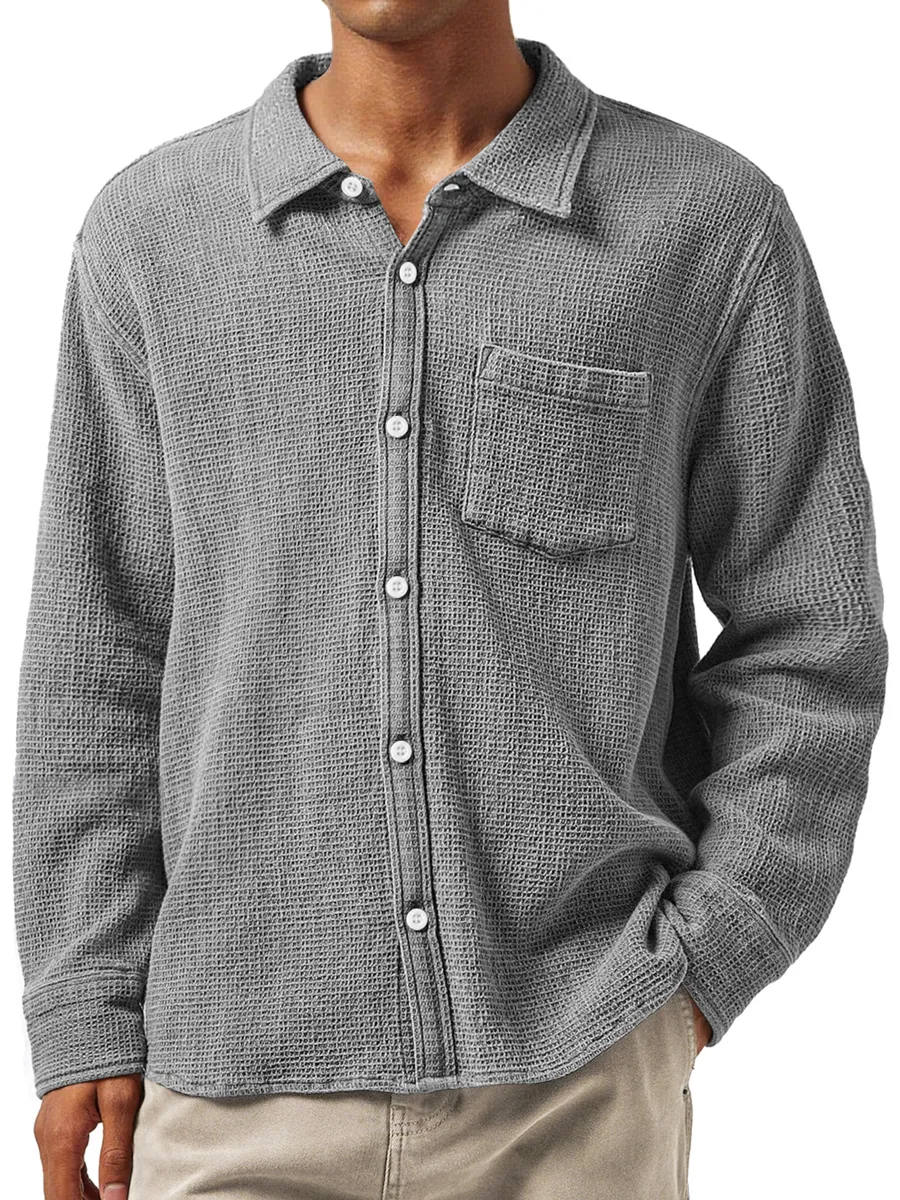 Layered Textured Knit Camp Collar Shirt