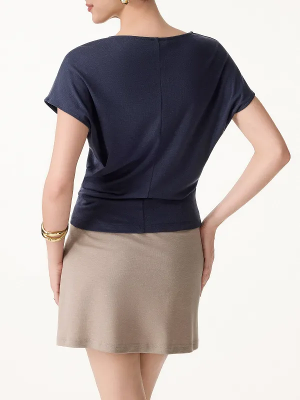 Linen-Blend Round Neck Relaxed Summer Top
