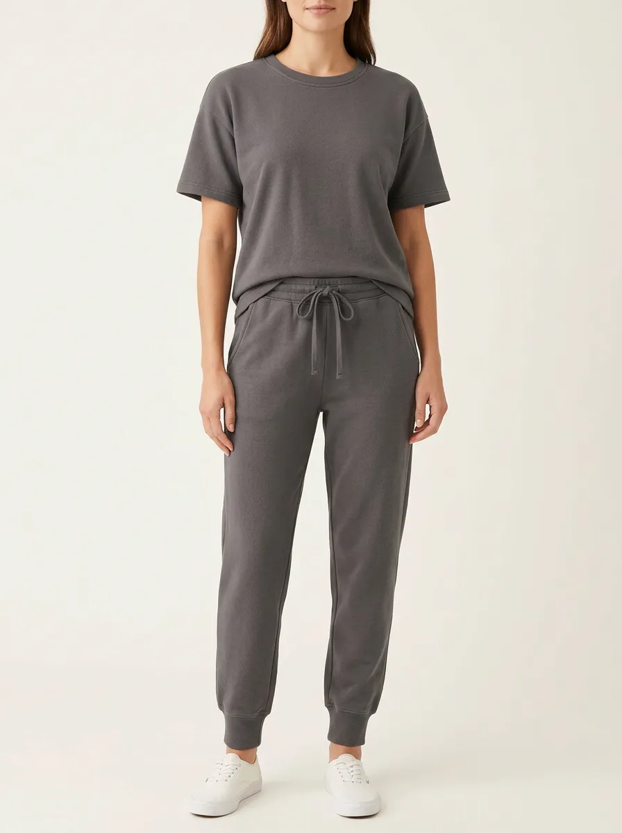 Women's Ribbed Crewneck T-Shirt and Joggers Set