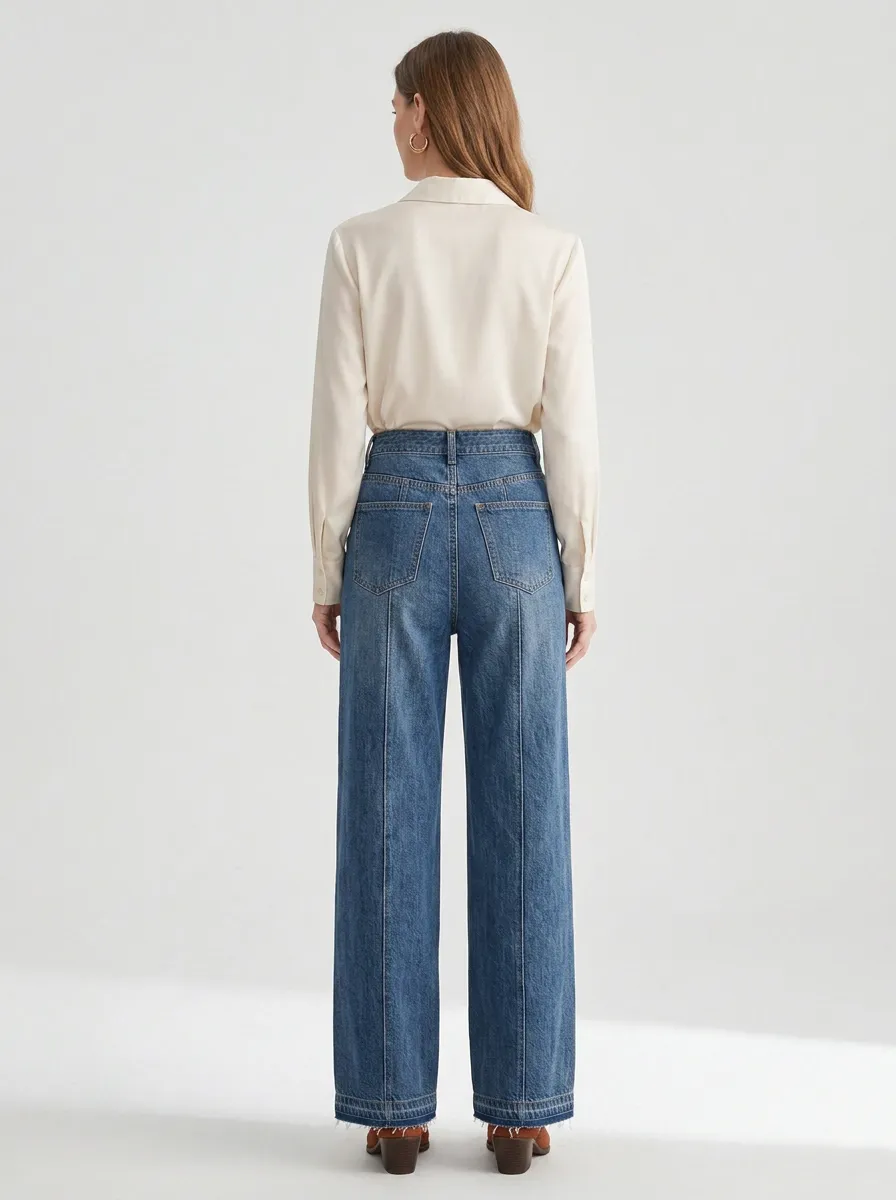 Women's Floral Embroidery Floral Asymmetric Waist Wide Leg Jeans