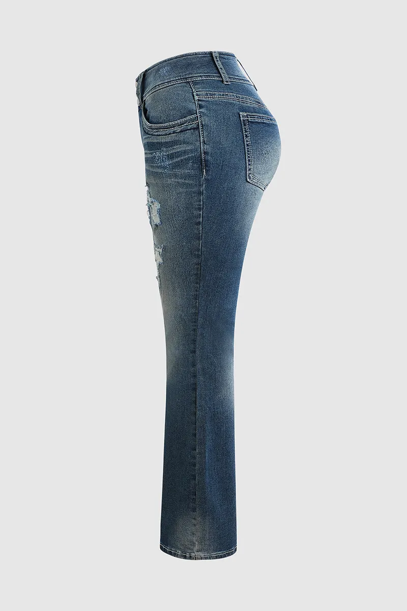 Vintage Low Waist Ripped Button Up Jeans