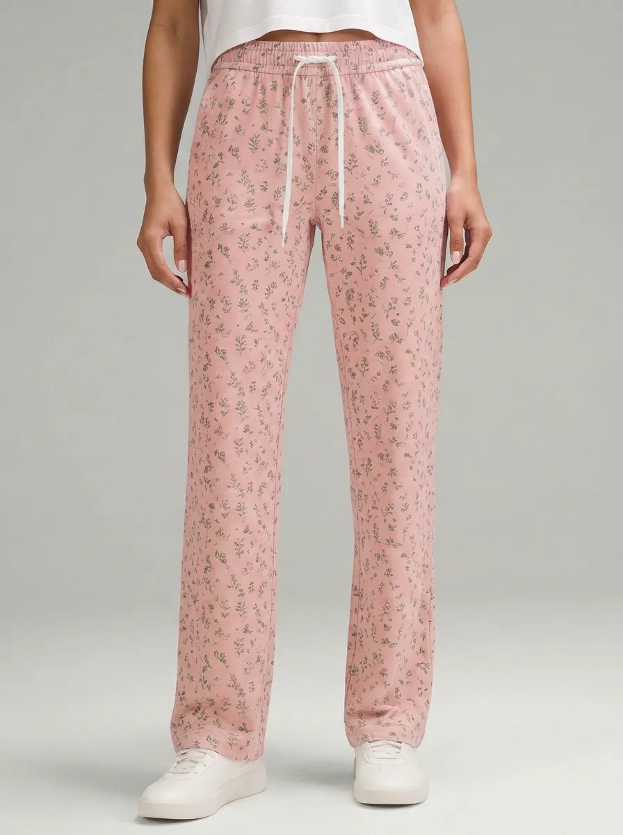 Women's Casual Floral Botanical Printed Mid-Rise Straight Leg Pants