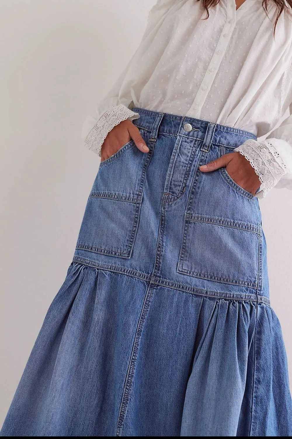 Denim Pocket Midi Skirt