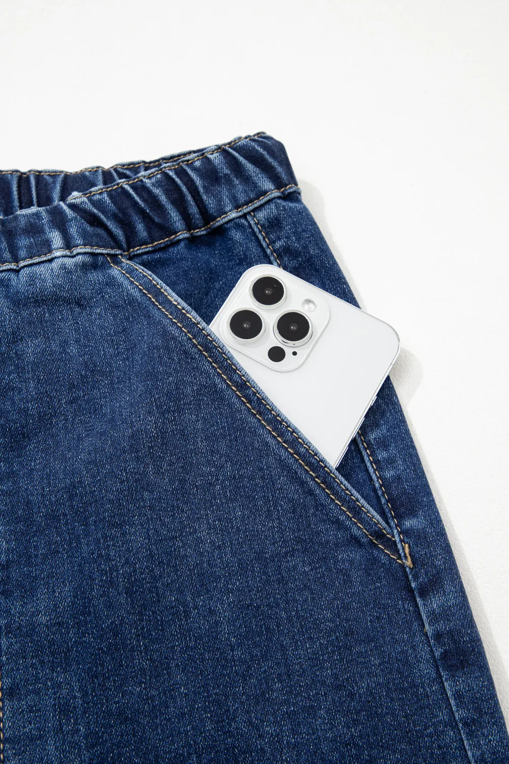 Deep Blue Drawstring Wide Leg Jeans