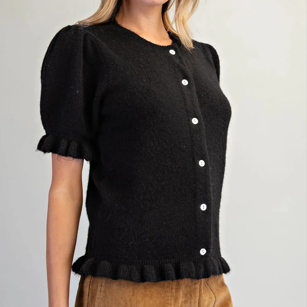 Puff Shoulder Ruffle Cardigan