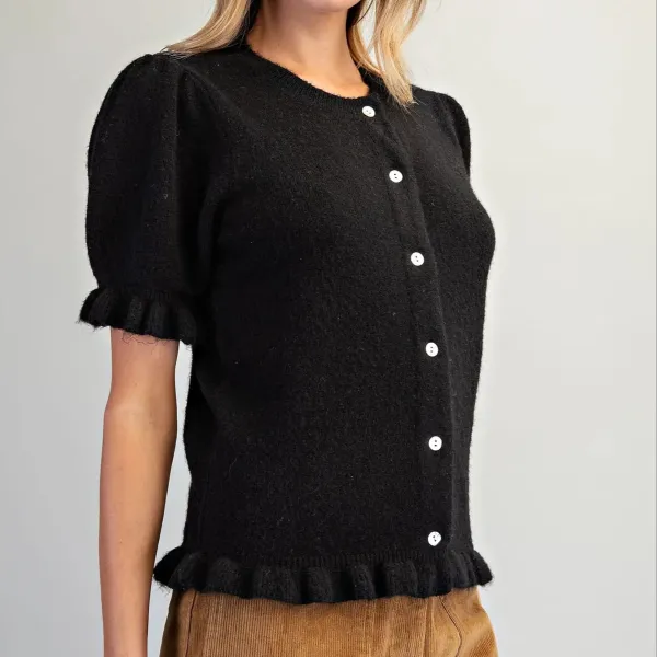 Puff Shoulder Ruffle Cardigan