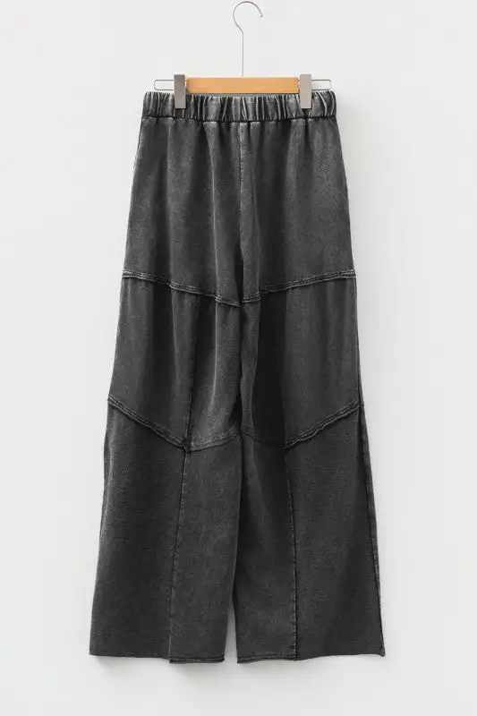 Mineral Wash Patchwork Tiered Wide Leg Pants