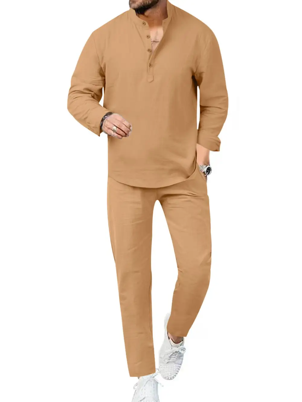 Men's Full Size Casual Long Sleeve Shirt and Pant Set