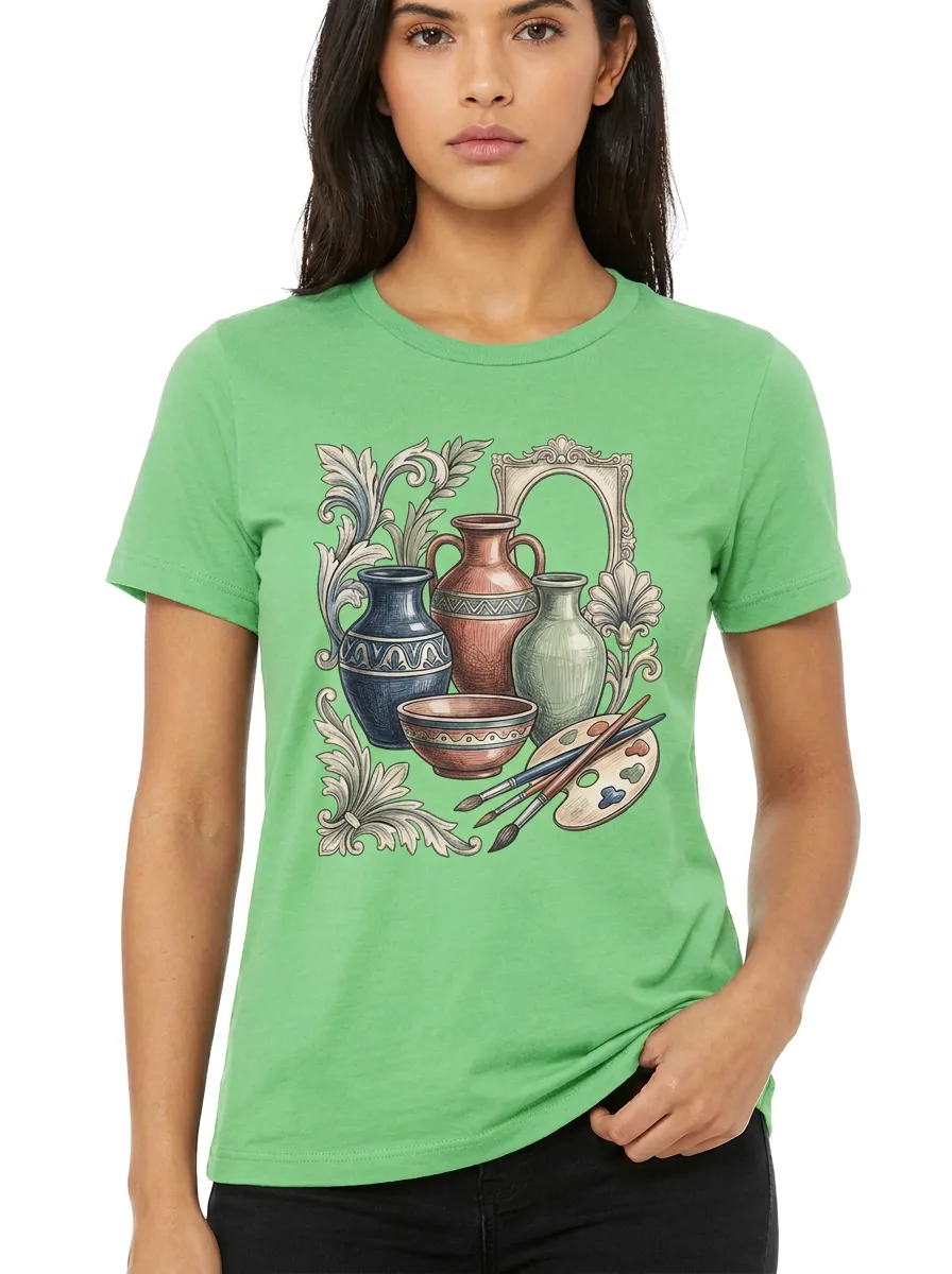 Women's Pottery Artist Lover Vases Paint Palette Printed T-Shirt