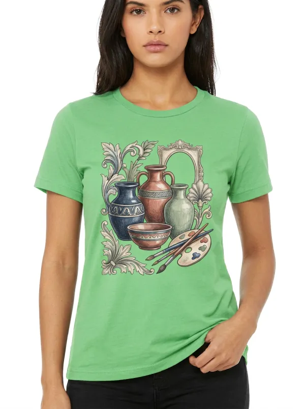 Women's Pottery Artist Lover Vases Paint Palette Printed T-Shirt