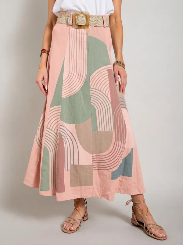 Women's Boho Style Geometric Arch Printed Midi Skirt
